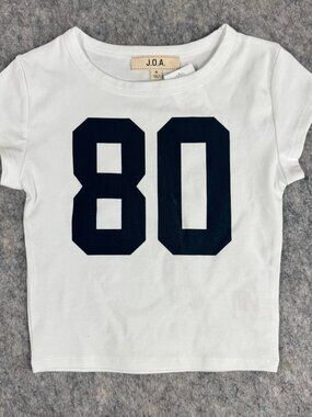 J.O.A. Crop T Shirt Number 80 White Black Short Sleeve Sporty